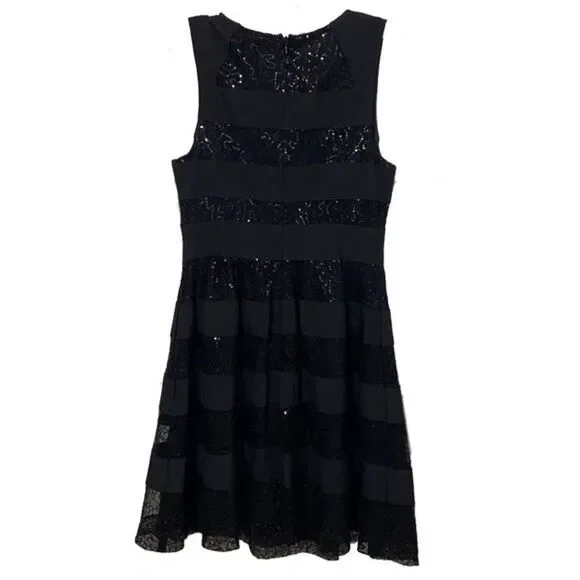 Cynthia Rowley Black Sequin Striped Cocktail Dress Womens Size 4 Sleeveless LBD - Picture 4 of 13